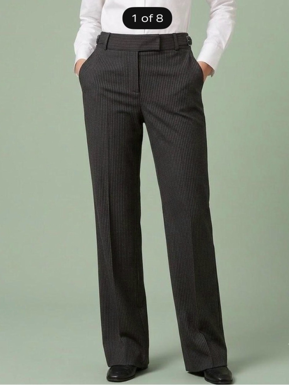 Ann Taylor Petites Dress Pants Womens 14P Gray Pinstripe Curvy Fit